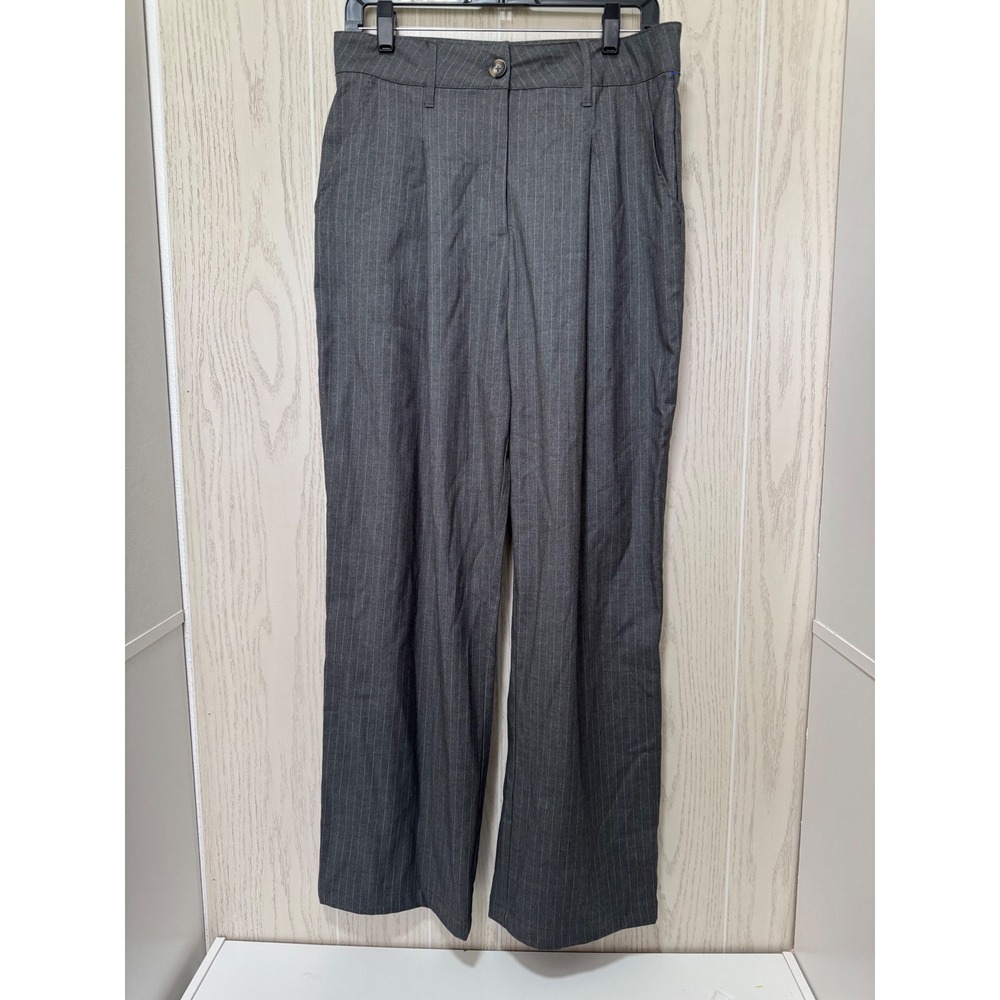 Wild Fable Womens Gray Pinstripe Wide Leg Pleated Trousers Size 10 High Rise